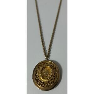 Vintage Ornate Gold Tone Oval Locket Pendant Necklace, 23.5" Drop